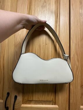 BCBG Cream Sculpted Shoulder Bag with Gold Logo